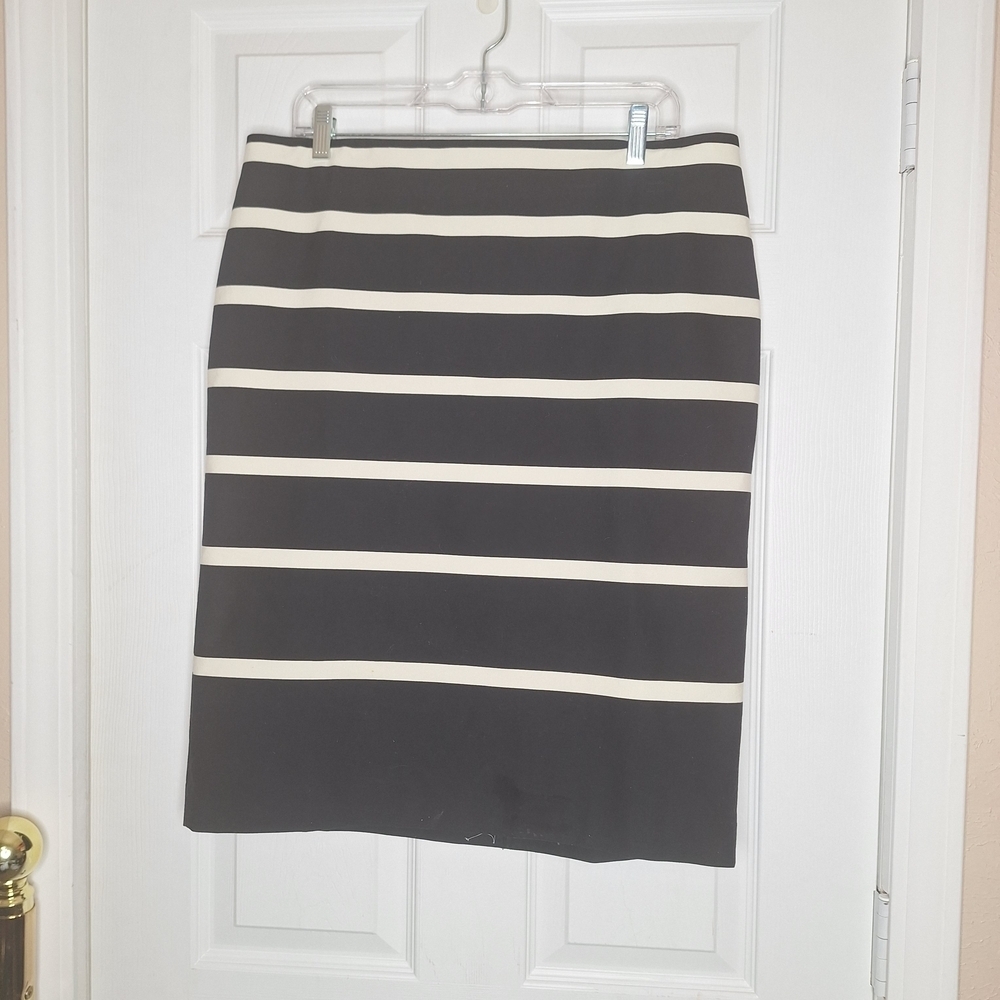 Talbots Black and Cream Striped Pencil Skirt Size 14